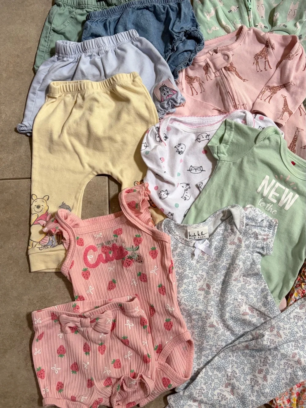Lot Of 19 Baby Girl 6-9 Month Clothing Bundle Pajamas Shorts Sets Onesies